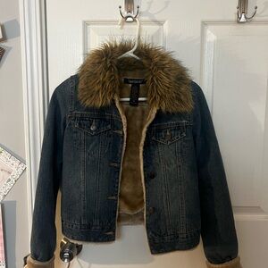Abercrombie & Fitch Blue Denim Jacket with Brown Faux Fur